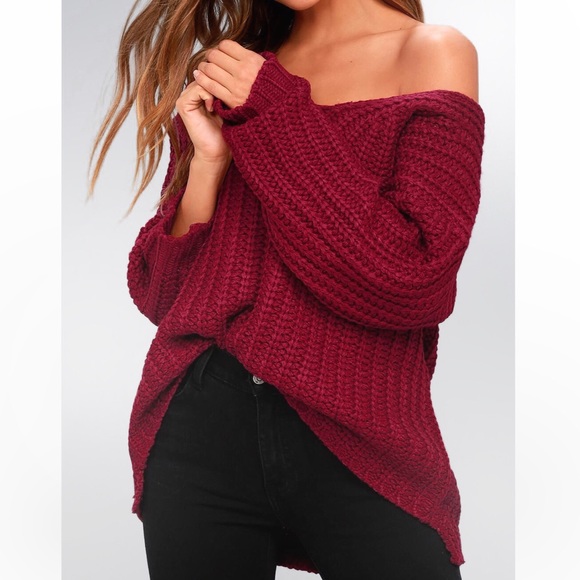 Blancheaux Sweaters - Burgundy oversized chunky cotton knit sweater